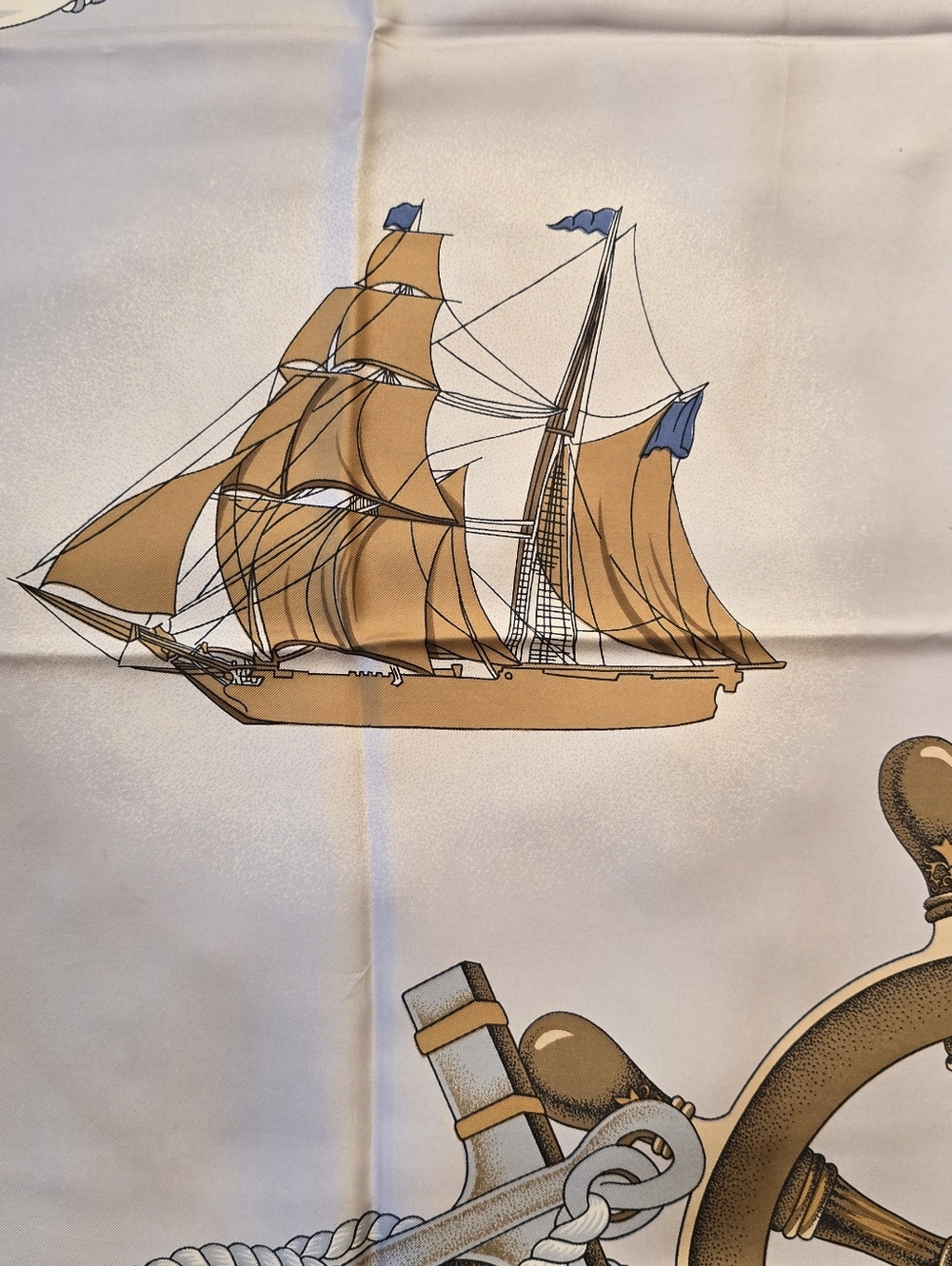 100% Silk Nautical Theme Sailing Ship Scarf. - Picture 8 of 10